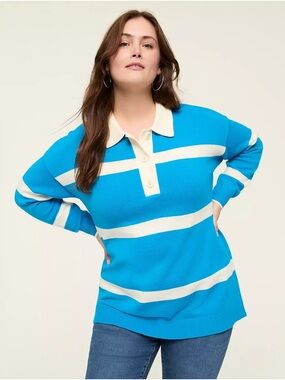 Lane Bryant Bright Blue and White Striped Polo Sweater